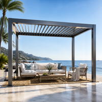 Pergola bioclimatique moderne motorisée en aluminium à lames orientables, toit imperméable, porte pliante en verre, balcon, éclairage LED, véranda de jardin
