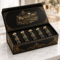 Boîte d'emballage personnalisée pour flacons de peptides, rigide, à fermeture magnétique, noir mat avec estampage à chaud doré, avec insert à 5 fentes pour flacons de 3 ml, 5 ml, 10 ml