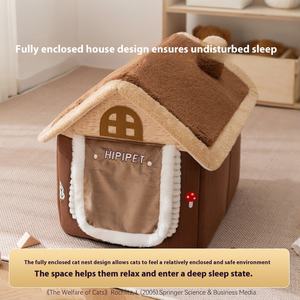 Caseta para Mascotas con Forma de Hongo Marrón, Refugio Cerrado y Cálido para Perros y Gatos - Product Image 3