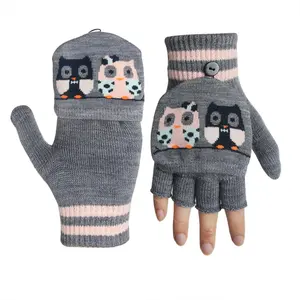 Jakarlı parmaksız örme hayvan desen eldivenler cabrio Flip en sevimli çocuklar kış eldiven Flap kapaklı erkek kız için