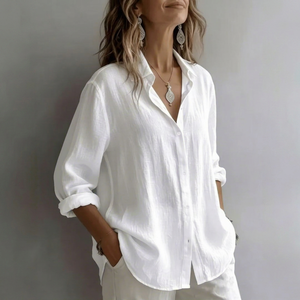 White <b>Linen</b> Blouse Shirt Loose Fit Long Sleeve Button Front Casual Women <b>Top</b> - Product Image 6