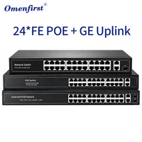 Switch PoE de 24 Puertos con 2 Uplinks Gigabit y 1 Ranura SFP, Switch de Red Ethernet 10/100/1000 Mbps, 360W para CCTV y Fábricas