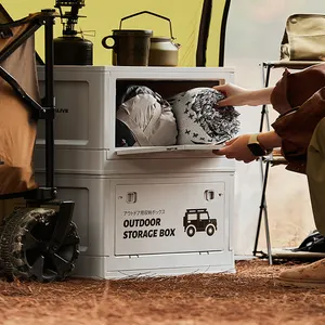 Outdoor Camping Folding Box Car Storage Box Food Organizer Wooden