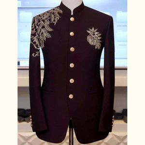 ชุดเชอร์วานีปักลายสำหรับผู้ชาย ทรงเข้ารูป สไตล์ธุรกิจ ชุดแต่งงานแบบดั้งเดิม ชุดทางการ - Product Image 3