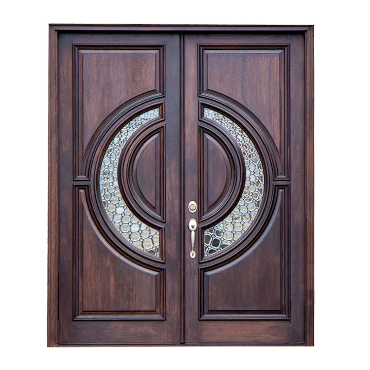 Custom main Arch wooden entrance price Church doors decorative exterior glass solid wood front door for villas
