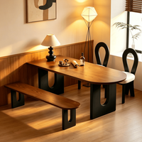 Table de salle à manger de style rétro français, îlot ovale, plateau noir, mobilier pour petit appartement
