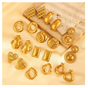 Nueva moda Vintage 18K oro geométrico aro C-forma Stud pendientes Acero inoxidable plateado joyería para mujeres de la India - Product Image 3