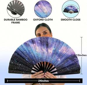 Éventail pliant en bambou personnalisé de 33 cm, grand format, portable, pour la danse, les fêtes, la promotion, souvenir d'entreprise personnalisé, cadeau - Product Image 2