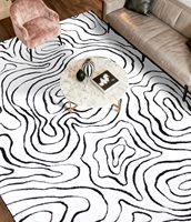 Tapis de salon 8x10 pieds, tapis moderne lavable, motif jacquard abstrait noir et blanc, double couleur