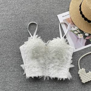 <span class=keywords><strong>Canotta</strong></span> di lusso ricamata di perle lucide in <span class=keywords><strong>pizzo</strong></span> da donna con fionda <span class=keywords><strong>bianca</strong></span> a fiori da donna biancheria intima Lingerie - Product Image 2