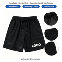Shorts de basketball personnalisés pour hommes en tissu peigné respirant Spandex/Polyester avec logo imprimé par transfert thermique et cordon de serrage