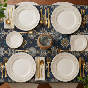 Service de vaisselle en céramique ivoire, assiettes en porcelaine à dentelle en relief, assiettes à dessert crème pour boutique, cadeau, décoration intérieure, ou cadeau de pendaison de crémaillère - Product Image 2