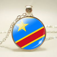 Collier avec pendentif en alliage et cabochon en verre brillant, série drapeaux réglables de la République démocratique du Congo