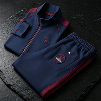Ensemble de survêtement classique haut de gamme pour homme, veste à col montant zippée avec bandes latérales et pantalon de jogging à taille élastique