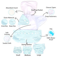 Couches pour bébé en fibre de Polyester, PUL, lavable, couleur unie, couches réglables, antibactériennes, à une rangée simple