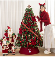 Luxuriöses Weihnachtsbaum-Set aus rotem Samt mit Schleife, 1,8m-2,4m PVC-Stehbaum mit Ornamenten und Schürze für die Weihnachtsdekoration zu Hause