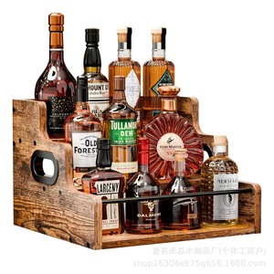 Wooden Multi Layer <b>Whiskey</b> Bottle Storage Rack Bar Tabletop Decoration <b>Collectible</b> Wine Rack Wood And Metal Handmade - Product Image 3