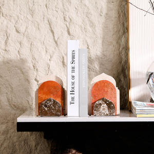 Moda Design Home Office Decoração Pedra Natural Mármore Paperweight Livro End Calcário Travertino Laranja Mármore Bookend - Product Image 1