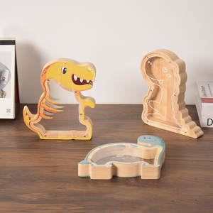 Hucha de madera personalizable diseñada para almacenar billetes y monedas en forma de animal de dibujos animados para Caja de Ahorro - Product Image 1