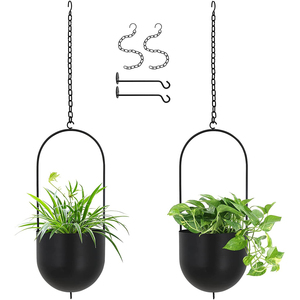 Set of 3 Oval Metal Hanging Planters Flower Pots Matte Black Big Size Pots Mid Century Modern for Home Decor Indoor & Outdoor