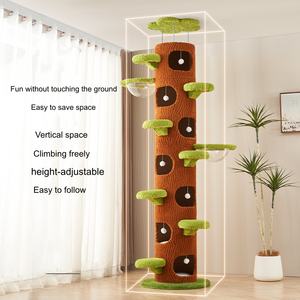 إطار تسلق للقطط متعدد الوظائف من الأرض إلى السقف بنمط ريفي، منصة قفز، شجرة، منزل للحيوانات الأليفة - Product Image 2