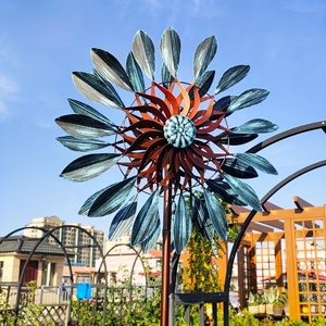 Vintage Stainless Steel Sunflower-Shaped Kinetic Windmill Artificial Garden <b>Ornament</b> Outdoor Wall Farmhouse-Industrial Antique - Product Image 4