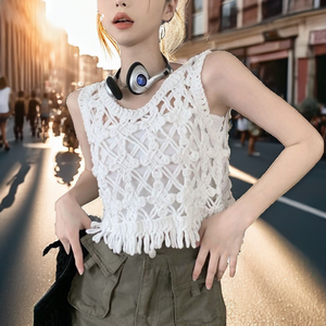 Loveda Nueva Tendencia Chaleco de Punto Calado Transpirable Casual para Mujer con Borlas y Cuello Redondo - Product Image 2