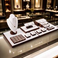 JUNSEN Ensemble de présentation de bijoux 6 pièces haut de gamme en similicuir blanc : Buste à collier + Plateau à bagues + Support à bracelets + Présentoir à boucles d'oreilles
