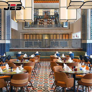 J2s nhà hàng đồ nội thất thiết lập rumsteck restorand với vòng bàn gỗ và bọc mây trở lại ghế cho khách sạn - Product Image 2