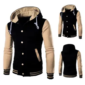 Men's eight-color hoodie baseball shirt match color jacket cardigan short style brushed loose coat