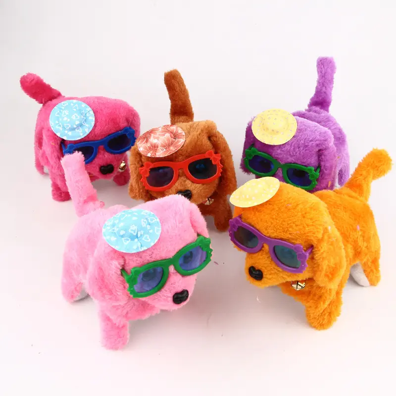 Electric Plush Dog Wear Sunglasses Cute Hat Printed Dress Animal Doll Plushies Soothe Toy Tail Wagging Plush Puppy Doll