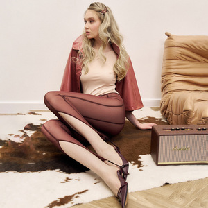 Leggings en maille taille haute pour femmes, couleur unie, fines, haute élasticité, pantalon une pièce pour rehausser les hanches, pour un usage à la mode - Product Image 1