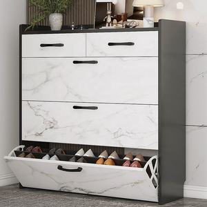 Scarpiera Salvaspazio in Legno Bianca a 4 Ripiani, Organizer Moderno da Appendere Dietro la Porta - Product Image 1