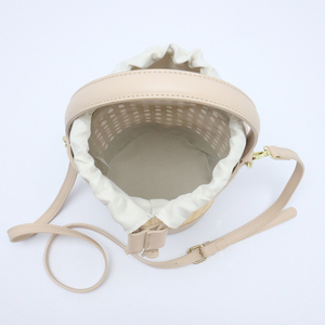Trendy Classic Design Hollow Out Bamboo Women's Woven Rattan Beach Bucket <strong>Bag</strong> Womens Crossbody <strong>Bag</strong> With Genuine Leather Handle - Product Image 5