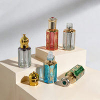 Flacon de parfum arabe hexagonal de 3 ml, 6 ml, 12 ml, en verre électroplaqué or mat avec gravure, pour huile essentielle Attar, avec applicateur à bille
