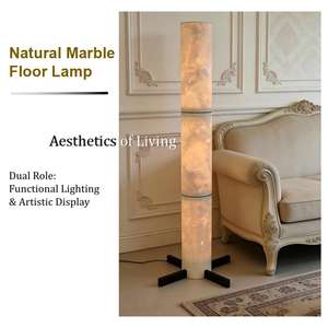 Lámpara de Pie Cilíndrica de Mármol Natural con Pantalla LED Artística Funcional, Diseño Contemporáneo para Decoración de Dormitorio, Sala de Estar y Hotel - Product Image 5