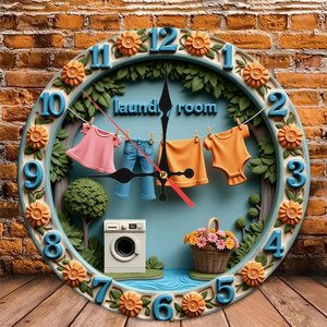 Round Wooden <b>Wall</b> <b>Clock</b> 25x25Cm <b>Silent</b> Non Ticking Farmhouse Home Living Room Decor - Product Image 4