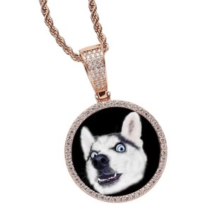 Personalized Photo Pendant Zircon Round <b>Solid</b> DIY Full Diamond <b>Necklace</b> Gift Jewelry Accessories - Product Image 5
