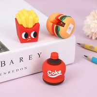 Taille-crayon en forme de hamburger et frites, à un seul trou, en PVC souple et silicone, pour étudiants, cadeau de papeterie scolaire