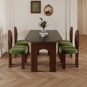 <span class=keywords><strong>Table</strong></span> de salle à manger en pierre frittée noire mate de style français du milieu du siècle, <span class=keywords><strong>table</strong></span> îlot en bois couleur noyer <span class=keywords><strong>et</strong></span> chaise pour petit foyer - Product Image 3