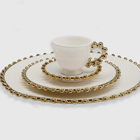 Assiette en céramique perlée, vaisselle en porcelaine dorée, service de dîner de style marocain, vaisselle avec bordure perlée dorée