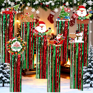Decoraciones Navideñas para Fiestas con Borlas, Pancarta <span class=keywords><strong>de</strong></span> Santa Claus para Puerta <span class=keywords><strong>de</strong></span> Jardín, Adornos Colgantes para Decoración Navideña <span class=keywords><strong>de</strong></span> Exteriores - Product Image 1