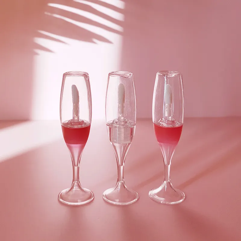 小さなクリアワイングラスリップグロスチューブ透明赤ワイングラスリップグロスボトル