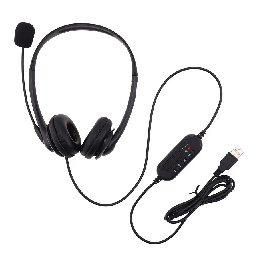 Wired Headphones Stereo Computer USB Headset with Noise Cancelling Mic Volume Control for Mute Function Call Center