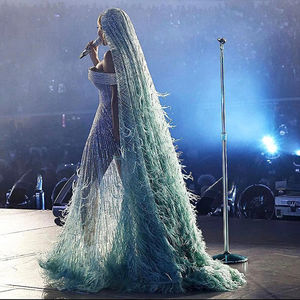 Plumas de lujo Aqua Green vestidos de noche elegante fuera del hombro Beyonce celebridad vestido de fiesta de graduación para el vestido de boda de la SZ435-1 - Product Image 5