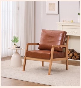 Poltrona Moderna in Pelle Confortevole con <span class=keywords><strong>Imbottitura</strong></span> Morbida e Struttura in Legno Massello <span class=keywords><strong>per</strong></span> Relax in Balconi di Hotel, Soggiorni e Camere da Letto - Product Image 2