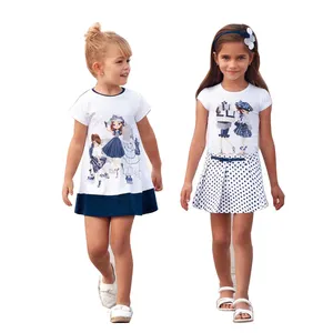 Girls' Summer Casual Dress Age 11 Short Sleeve O-Neck A-Line Style with Buttons for Children