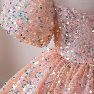 어린 소녀를위한 새로운 여름 스팽글 성능 원피스 첫 해 생일 공주 원피스 버블 슬리브 꽃 소녀 웨딩 원피스 - Product Image 4