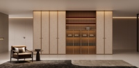 Lemari Pakaian Kamar Tidur Modern ODIN Custom dengan Lampu LED, Kaca, Motif Kayu, dan Gantungan Kayu