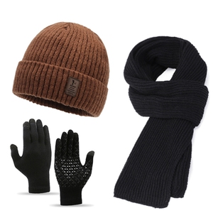 Adult Three-Piece Winter Set Warm Polyester <strong>Caps</strong> Thickened Knitted Neck Protector Padded Scarf Long <strong>Plain</strong> Style Riding Hat - Product Image 5